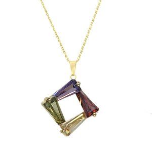 V3 Jewelry Goldtone with Cubic Zirconia Tapered Rectangle Pendant Necklace-18"